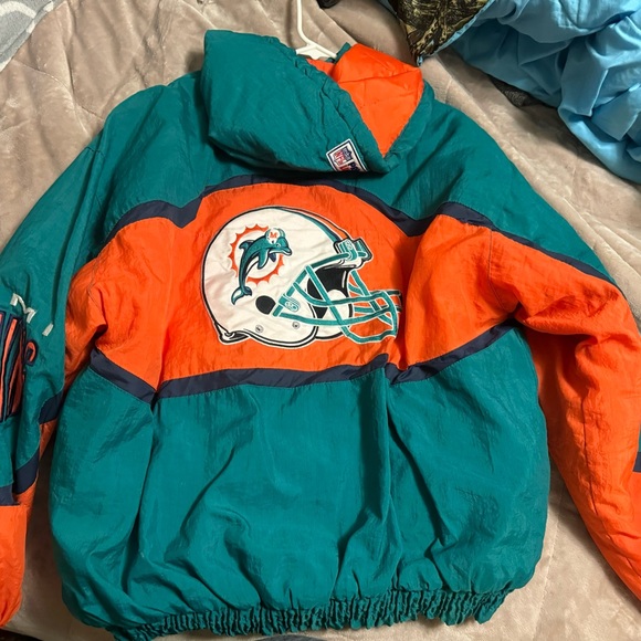 VTG NWT LOGO ATHLETIC PRO LINE MIAMI DOLPHINS FULL ZIPP WITH HOOD WINTER JACKET - Picture 2 of 2